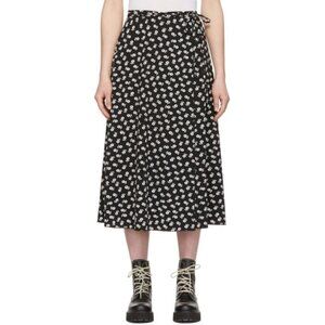 ALEXACHUNG Black Daisy Floral Print Crepe A-Line Wrap Midi Skirt, Size 4